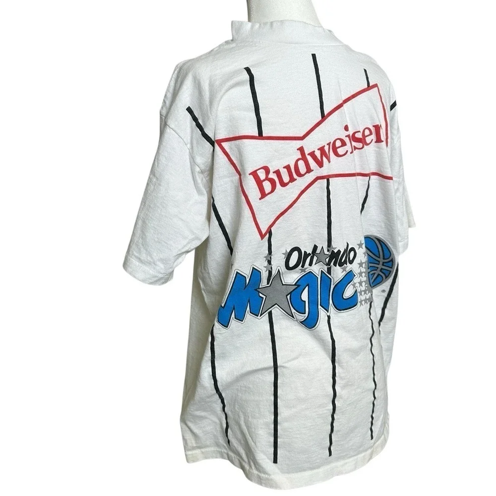 Vintage 90s Orlando Magic Budweiser NBA White T-Shirt L. Cotton